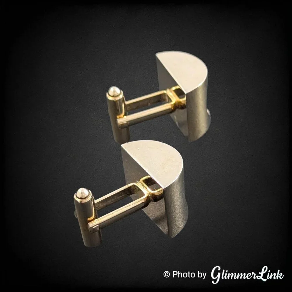 VTG Dante Chunky Dome Green Stone Art Deco Style Gold Tone Cufflinks & Tack Set